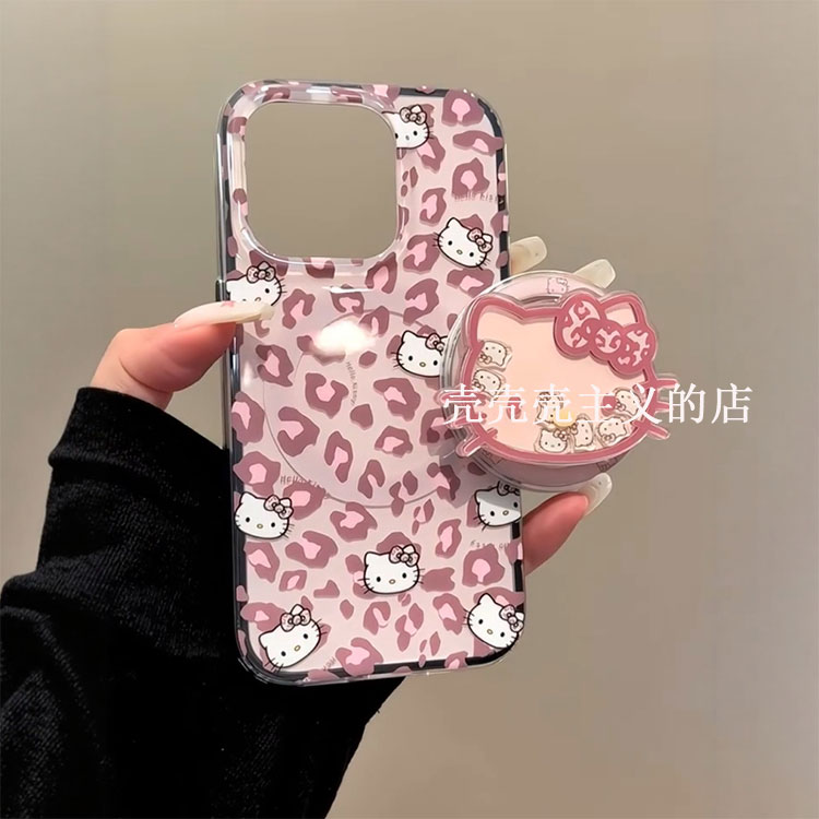 韩风ins辣妹豹纹kt猫摇摇乐磁吸支架适用iPhone16promax手机壳苹果15pro新款14超好看13女款16双层防摔保护套