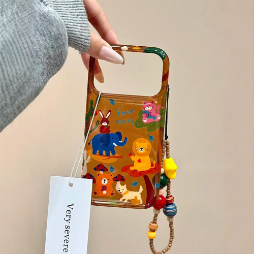 韩风ins复古透棕森林小动物聚会带链条适用iPhone17promax手机壳苹果15pro新款16超好看13女14卡通防摔保护套