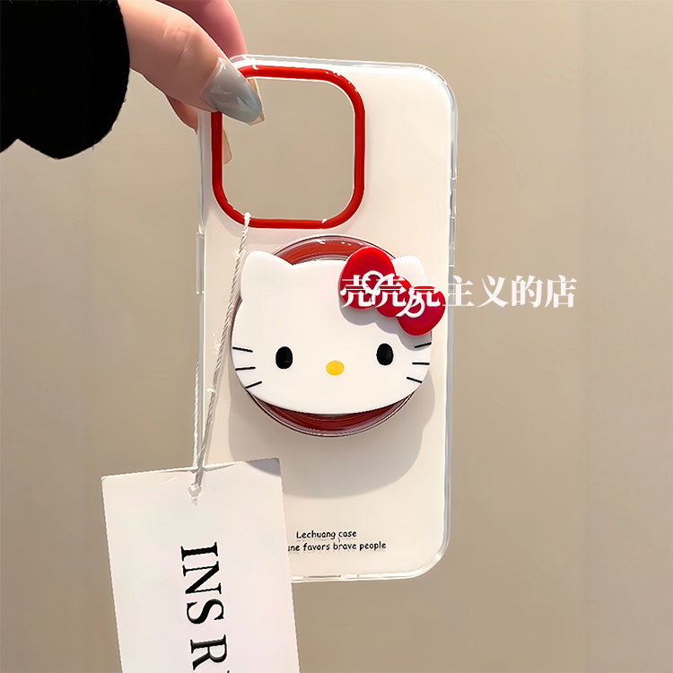 日韩ins简约可爱蝴蝶结kt猫磁吸支架适用iPhone16promax手机壳苹果15pro新款14超火13少女款16卡通防摔保护套