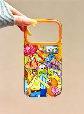 日韩ins橙色可爱搞怪比奇堡居民适用iPhone17promax手机壳苹果15pro新款16双层13女14卡通15创意17防摔保护套