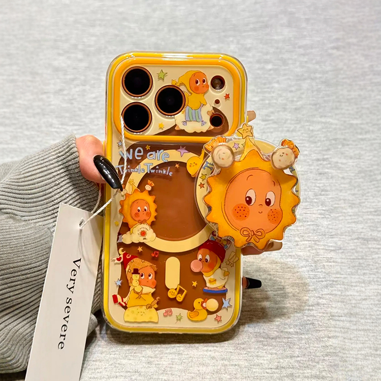 日韩ins卡通黄色太阳星星男孩磁吸支架适用iPhone17promax手机壳苹果15pro新款16超好看13少女14二合一保护套