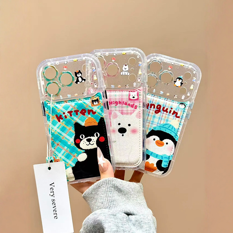 韩系ins皮蚊彩格拼接黑猫咪企鹅白狗狗适用iPhone17promax手机壳苹果15pro新款16超好看13女14卡通防摔保护套