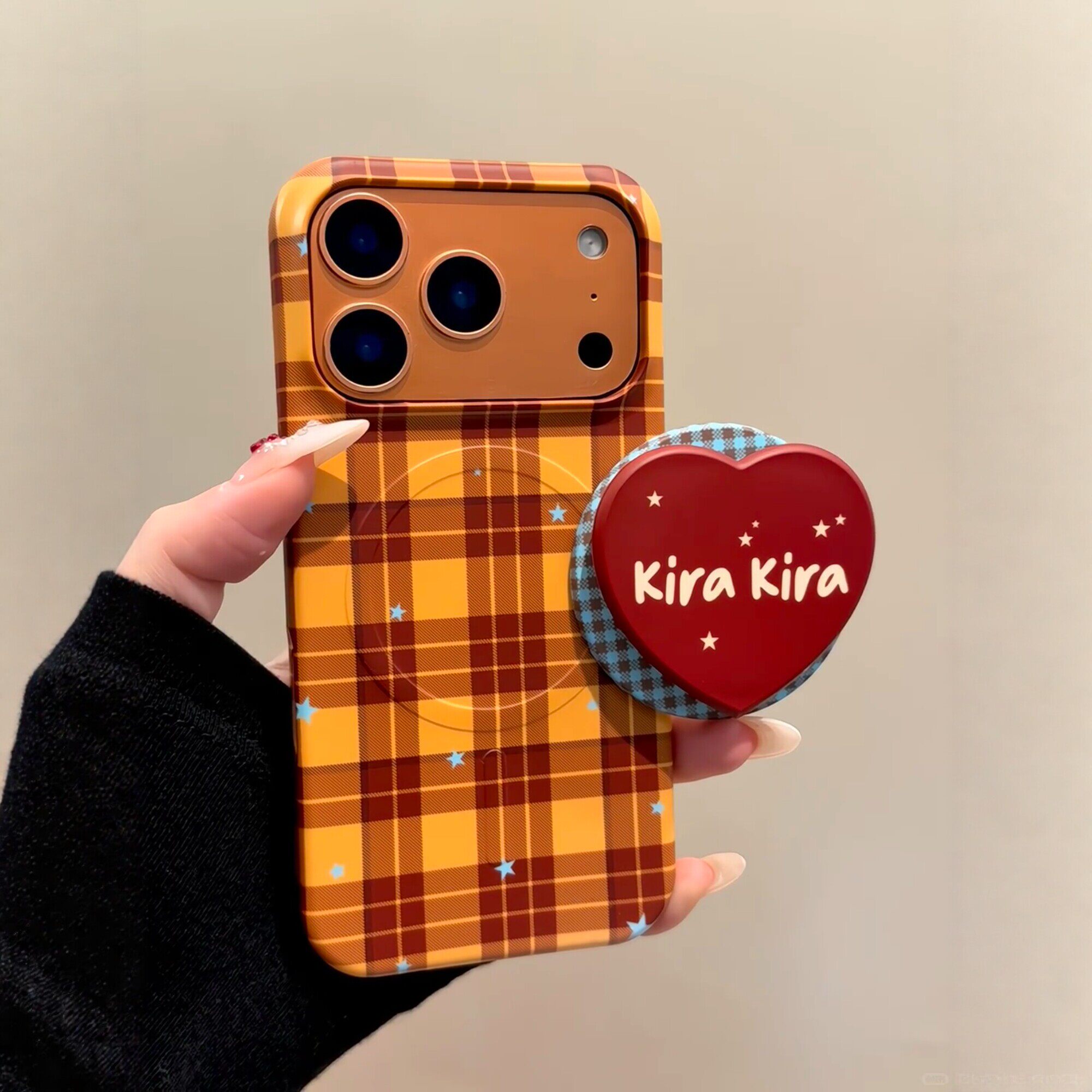 韩风ins撞色格纹星星英文字母爱心磁吸支架适用iPhone17promax手机壳苹果15pro新款14菲林13女16硬壳15保护套