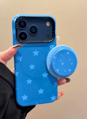 韩系ins小众牛仔布蓝色星星磁吸支架适用iPhone17promax手机壳苹果15pro新款14超好看13女款16半包菲林保护套