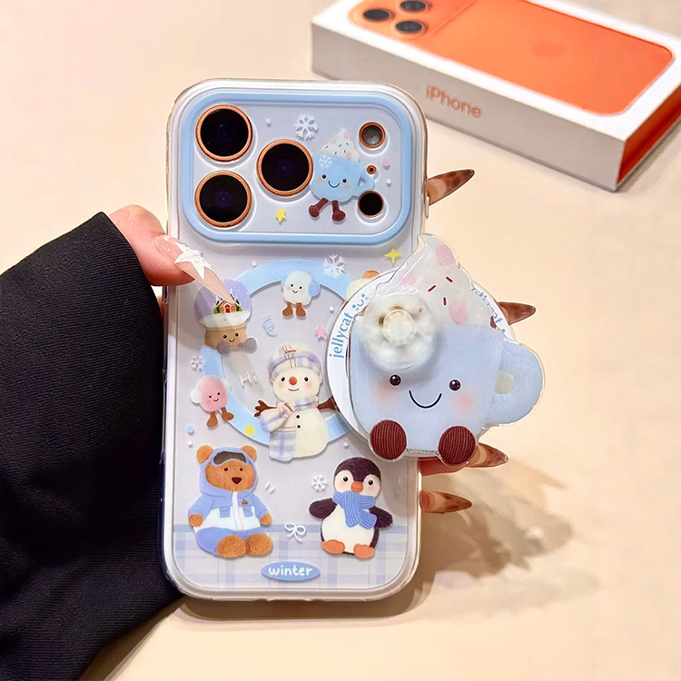日韩ins可爱雪人企鹅小动物磁吸支架适用iPhone17promax手机壳苹果15pro新款16超好看13女款14卡通防摔保护套