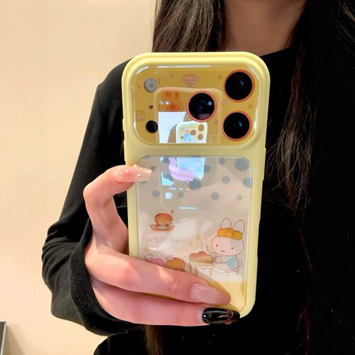 日韩ins纯色波点兔子烤面包大视窗适用iPhone17promax手机壳苹果15pro新款16高级小众13女14硬壳15防摔保护套