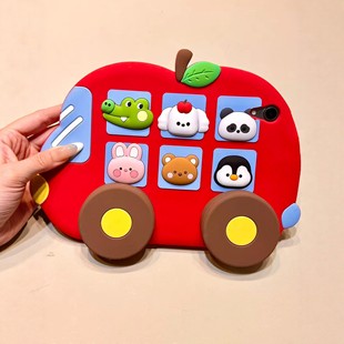 ins立体苹果巴士小动物头像适用苹果ipad112025版iPadPro保护套新款iPadAir6/7硅胶保护壳平板11寸5/6代mini6