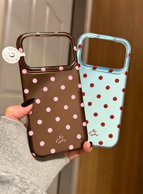 韩风ins棕蓝底满屏粉红波点适用iPhone18promax手机壳苹果17pro新款15双层14女款16创意小众18简约防摔保护套