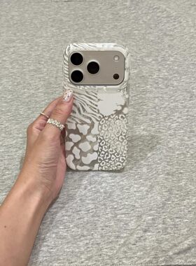 韩系ins银白底四宫格动物纹适用iPhone17promax手机壳苹果15pro新款14高级小众13女款16创意网红17防摔保护套
