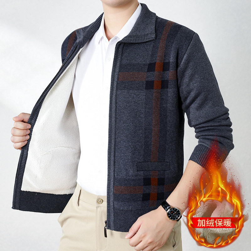 冬季保暖内衣中老年开衫爸爸装外套男人加绒加厚针织衫羊羔绒毛衣,男装,中老年上装,淘宝优惠券,粉丝福利购,淘宝优惠卷