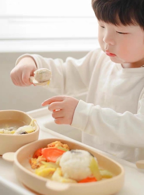 ROCOU罗可出口韩国INS同款小熊餐盘餐碗防摔耐高温儿童硅胶餐具