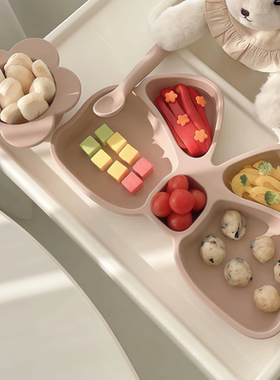 ROCOU罗可韩系樱花系列儿童辅食蝴蝶餐盘花朵碗勺子硅胶餐具套装