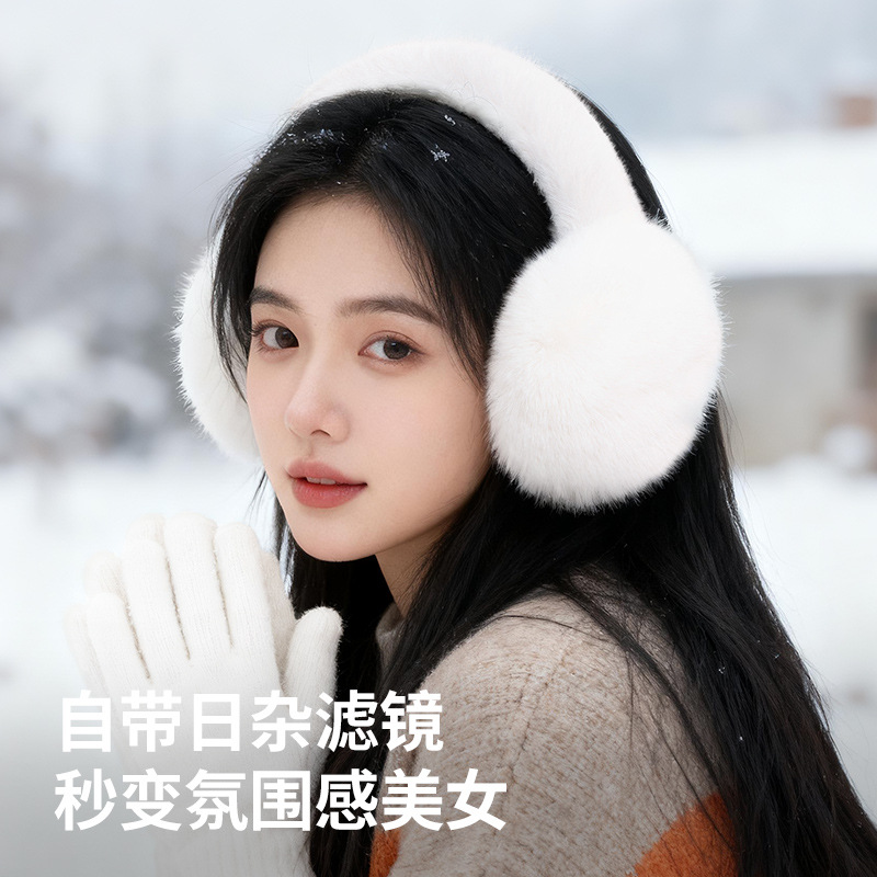 毛茸茸白色毛绒耳罩女2025年秋冬季保暖防寒耳套骑行防风耳捂子潮
