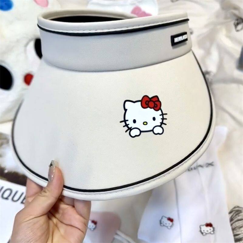 网红帽子kt猫印花遮阳骑车防紫外线女夏季HelloKitty防晒空顶帽
