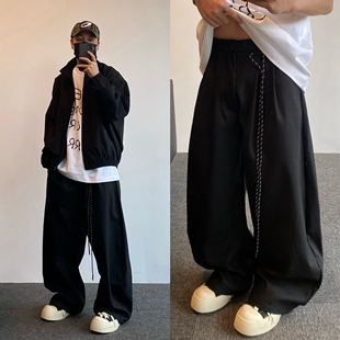 男直筒宽松阔腿休闲长裤 复古通勤垂感黑色弯刀西裤 EVDY美式 SMDSK