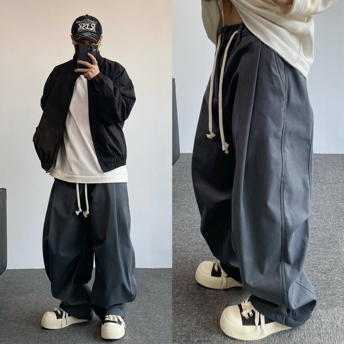 SMDSK EVDY美式复古纯色廓形弯刀西裤男直筒宽松肥大潮牌休闲长裤