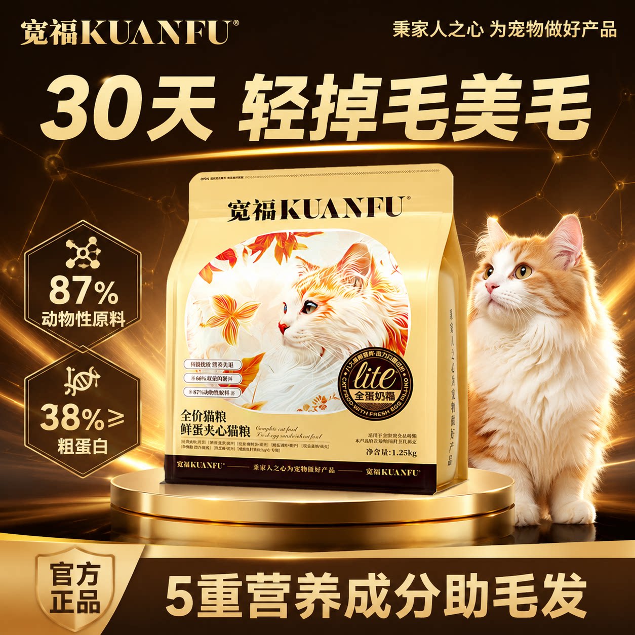 宽福全蛋奶霜鲜肉膨化粮鲜蛋夹心全价猫粮营养增肥超值1.25kg/袋s