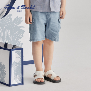 tartineetchocolat法国巧克力童装新品秋季男童直筒牛仔裤短裤