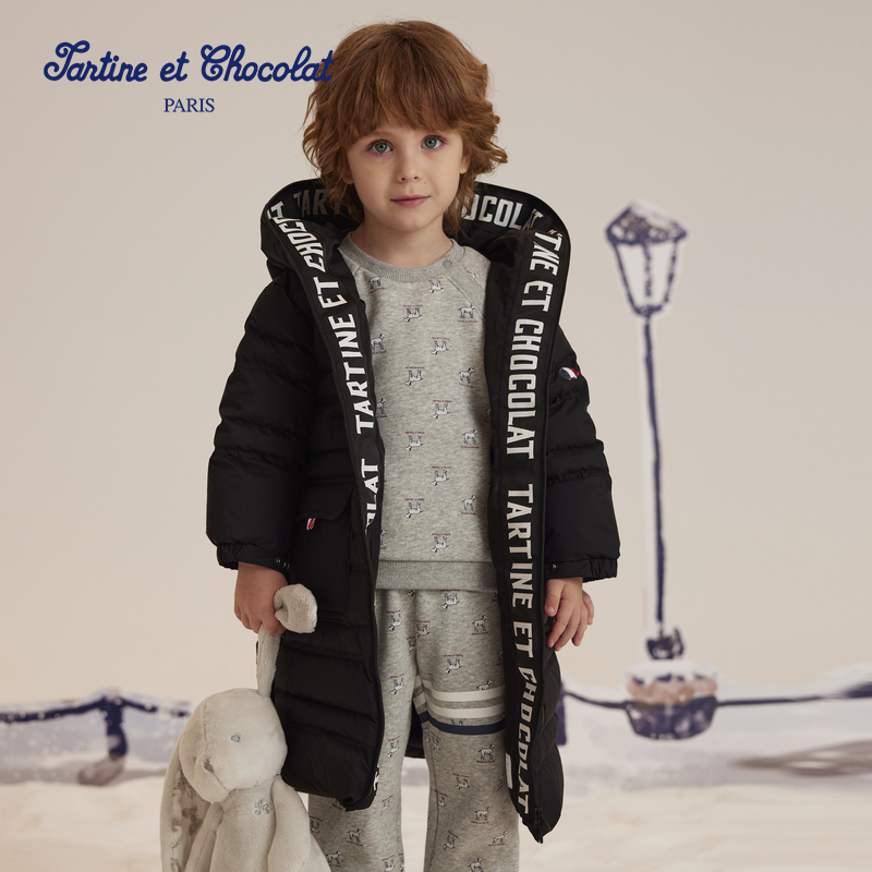 tartineetchocolat法国巧克力童装24秋冬新款男童鹅绒长款羽绒服*