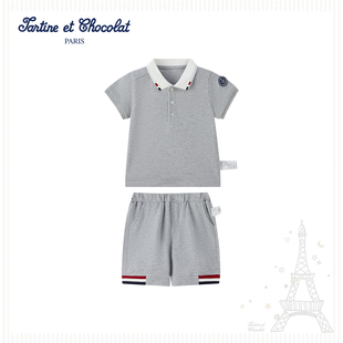 tartineetchocolat法国巧克力童装26春季新款男童POLO衫短裤套装