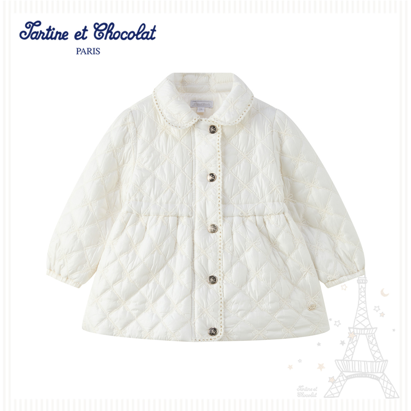 tartineetchocolat法国巧克力童装26秋冬新款女童翻领夹克棉服