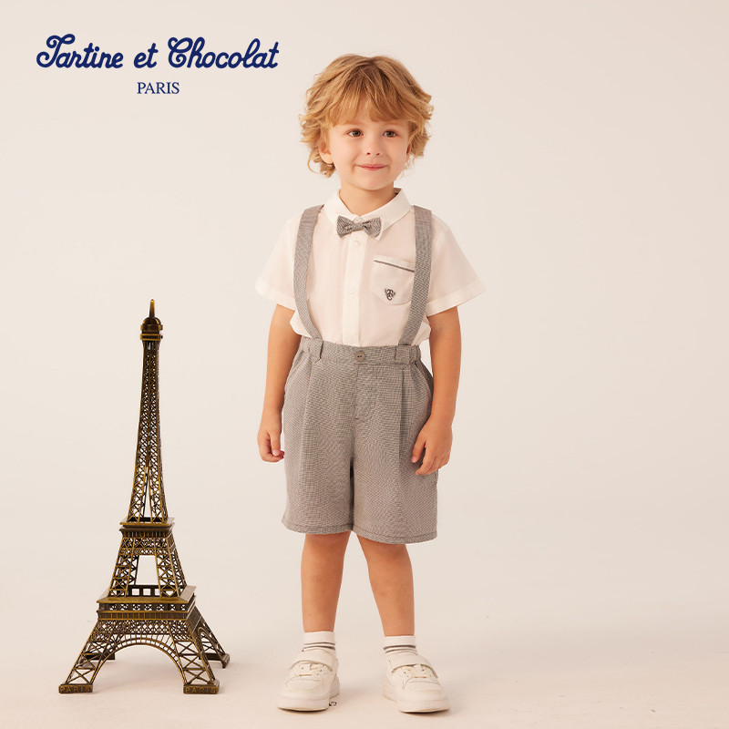 tartineetchocolat法国巧克力童装25夏季新款男童背带裤衬衫套装,童装/婴儿装/亲子装,套装,淘宝优惠券,粉丝福利购,淘宝优惠卷