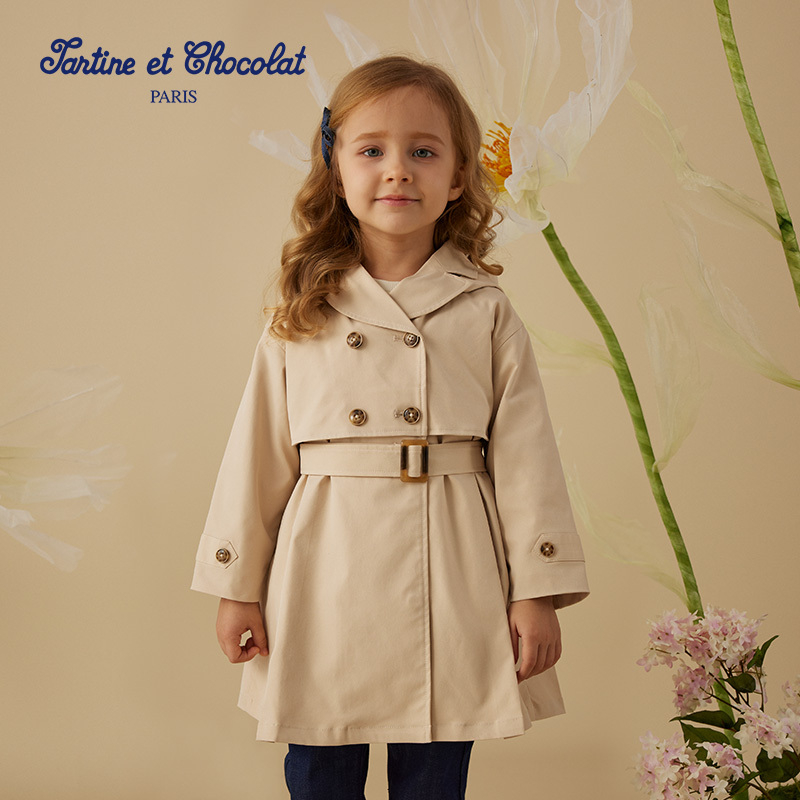 tartineetchocolat法国巧克力童装25春季新品女童马甲风衣两件套