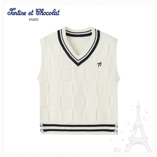 tartineetchocolat法国巧克力童装26春夏新男童V领针织背心马甲