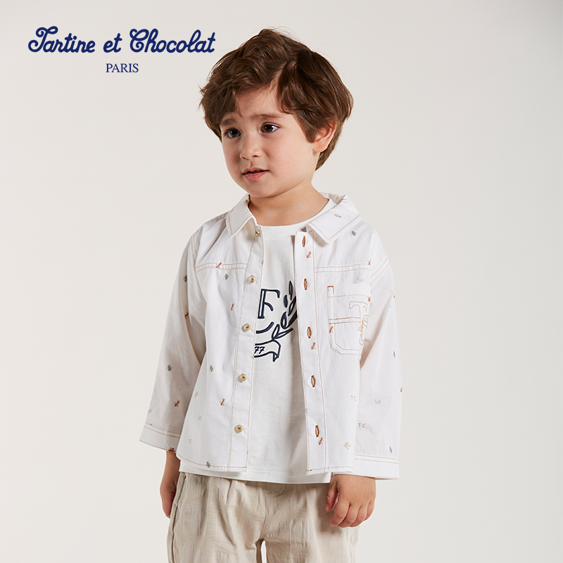 法国巧克力童装男童长袖牛仔衬衫