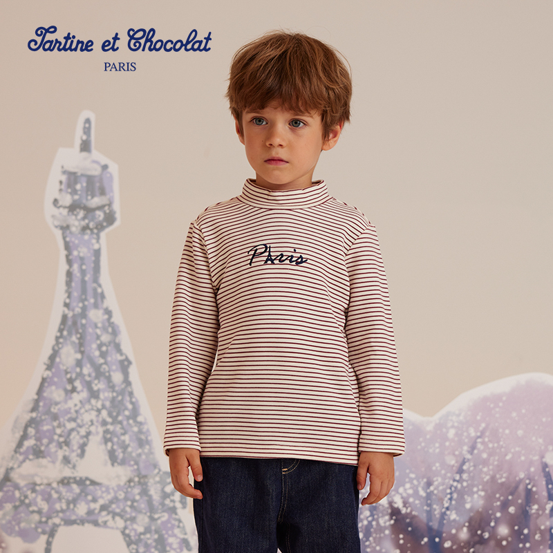 tartineetchocolat法国巧克力童装秋冬新款婴童半高领套头衫