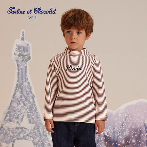 tartineetchocolat法国巧克力童装秋冬新款婴童半高领套头衫