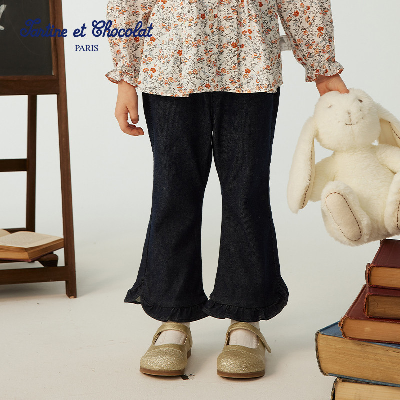 tartineetchocolat法国巧克力童装25秋女童松紧腰微喇牛仔裤,童装/婴儿装/亲子装,裤子,淘宝优惠券,粉丝福利购,淘宝优惠卷