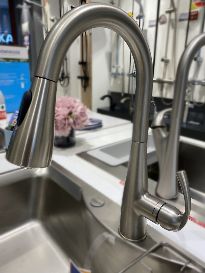 摩恩MOEN不锈钢单孔可旋转厨房洗菜盆水龙头抽拉式冷热水87014SRS