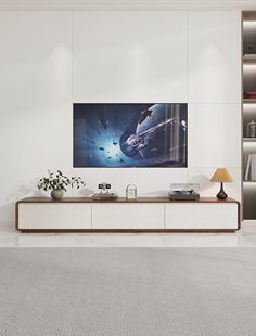 北欧实木电视柜现代简约客厅家用圆角胡+白色电视机柜高矮款