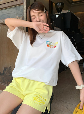 KHIAN SOON美式复古国潮校园风标语基础LOGO刺绣短裤女休闲修身潮
