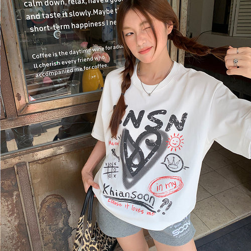 爱心印花短袖T恤短裤女夏
