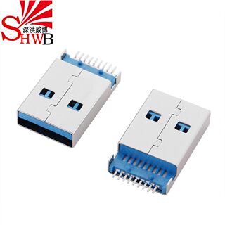 厂家直销usb公头 苹果USB 3.0AM公头 180度9PIN 贴片有柱插头公座