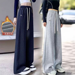 女童裤子加绒加厚冬天儿童阔腿裤初高中生直筒裤中大童一体绒宽松