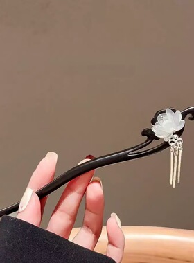 莲花木簪女发簪古风新中式步摇流苏发量少汉服马面裙配饰发钗