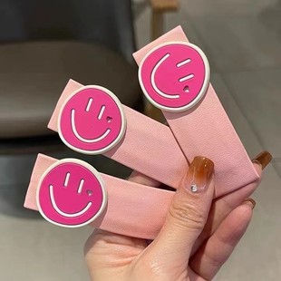 陈太太同款樱花粉色笑脸发夹日系可爱刘海BB夹皮质拜拜夹网红头饰