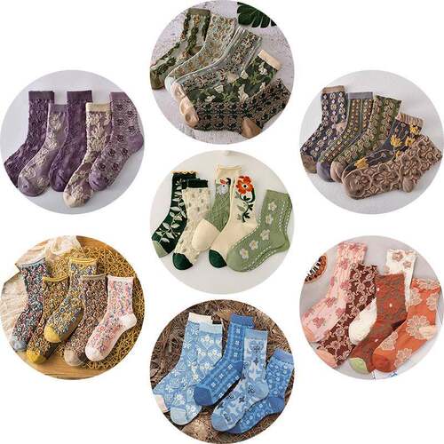 5 pairs Women's Mid Tube Socks With Three-Dimensional Relief