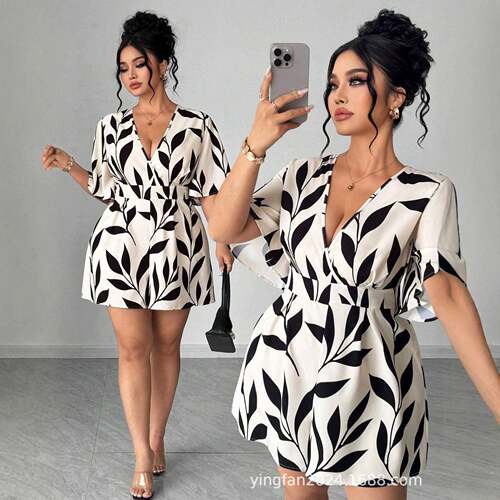 [Plus Size] Paisley Print Round Neck Dress Boho Fashion
