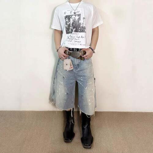 Y2K Baggy Denim Shorts for Men Vintage Distressed Ripped