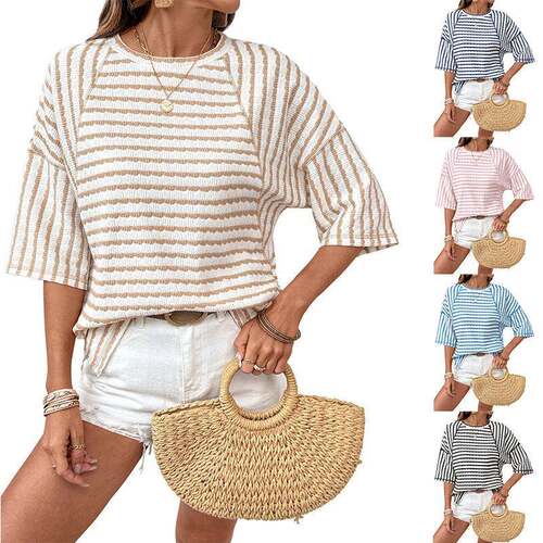 Womens Summer Tops Oversized Tshirts for Women Striped Color