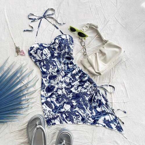 Women's Plants Print Cami Dress Elegant Bohemian Boho