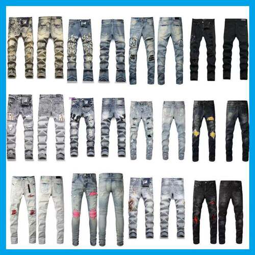 Men's Regular Fit Ripped Print Streetwear Jeans Casual