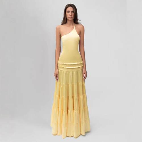 Women's Autumn Fashion Sleeveless Cream Shiny Dress