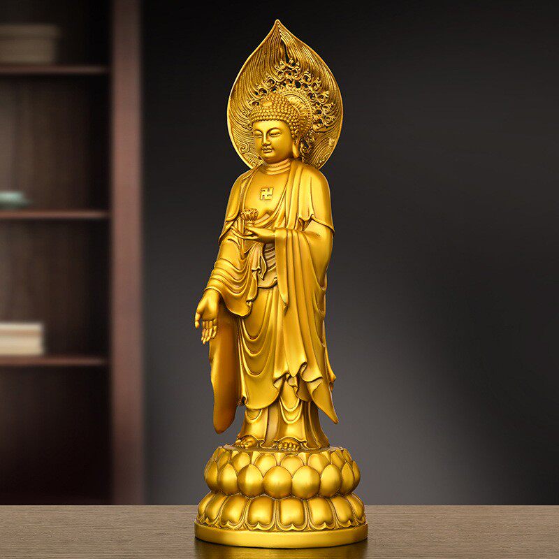 阿弥陀佛观世音菩萨大势至菩萨西方三圣黄铜家用客厅店铺神像摆件