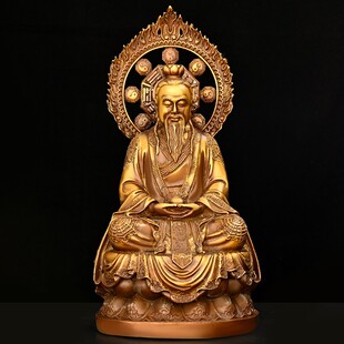 黄铜背光道祖铜像摆件三清神像道德元始灵宝天尊家用客厅道家供奉