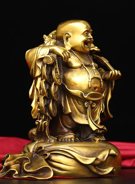 黄铜布袋弥勒佛客厅办公室店铺开业布袋弥勒佛菩萨大肚笑佛摆件